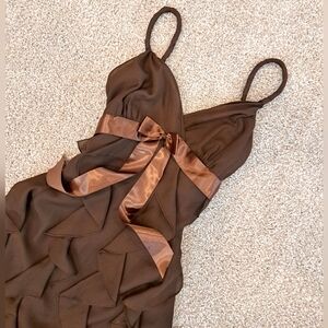 90s Vintage Isadora Brown Ruffle Dress